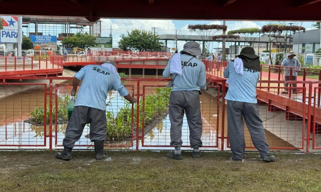 Área do Parque Linear da Nova Doca, em Belém, recebe limpeza feita por custodiados