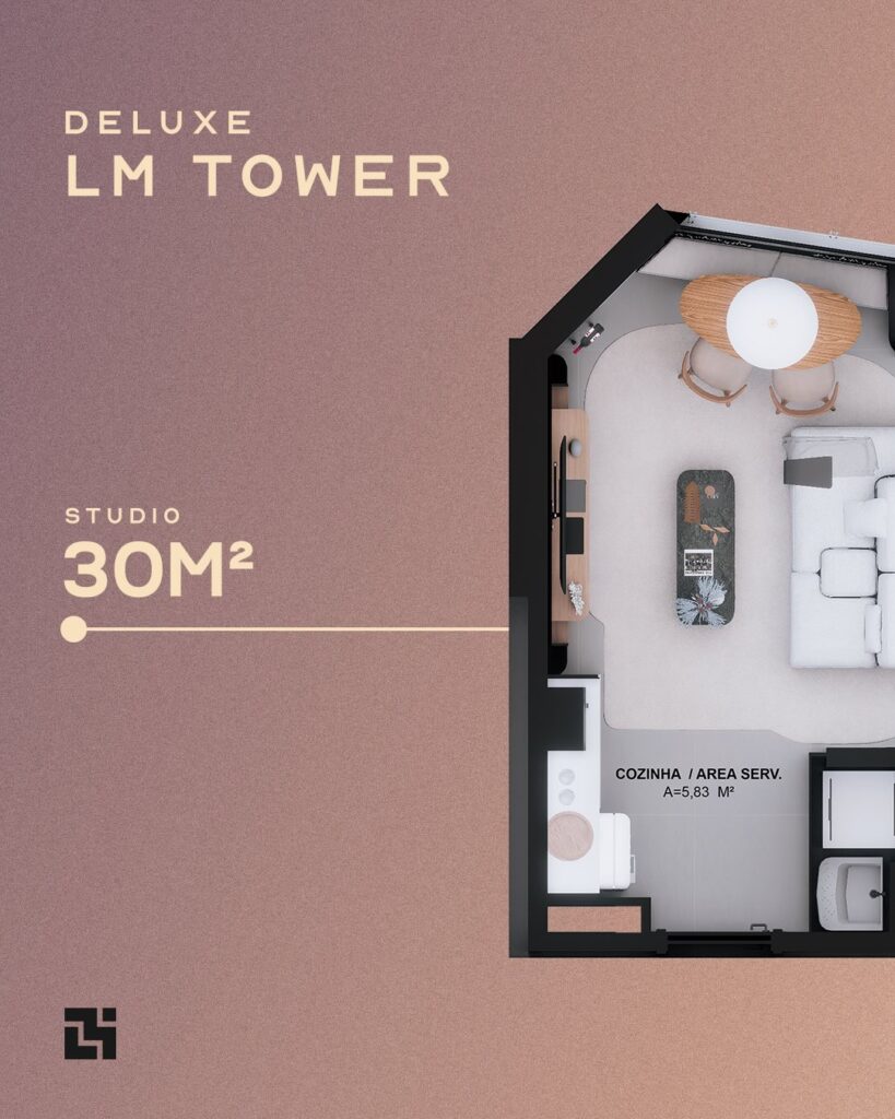 Leal Moreira: projeto de studio no Deluxe LM Tower aposta em sofisticação e funcionalidade