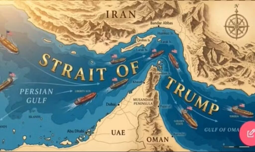 Trump reage a montagem que renomeia estreito estratégico com seu nome