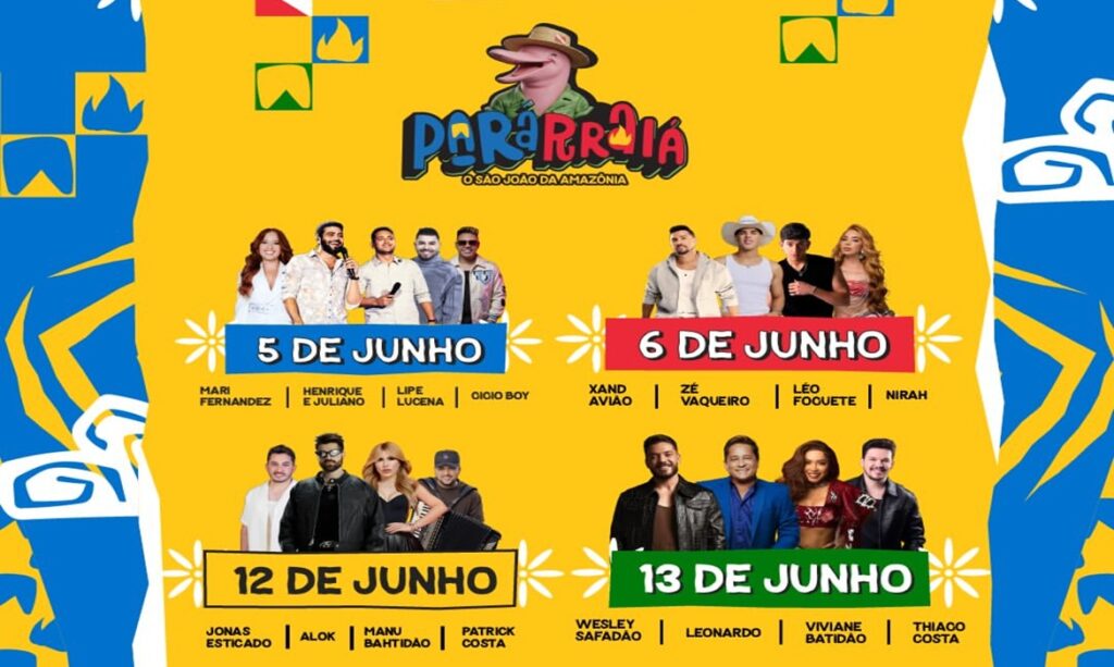 Parárraiá 2026: festival gratuito de São João no Mangueirão acontece em dois finais de semana com grandes atrações nacionais