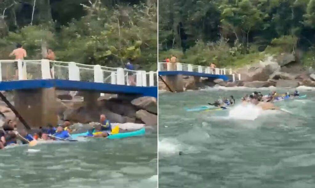 Nove canoístas são resgatados após correnteza arrastar embarcações no litoral de SP