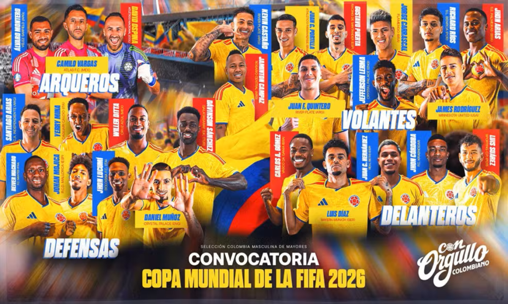 Colômbia convoca quatro jogadores do Brasileirão para Copa 2026 e terá James Rodríguez e Luis Díaz como estrelas