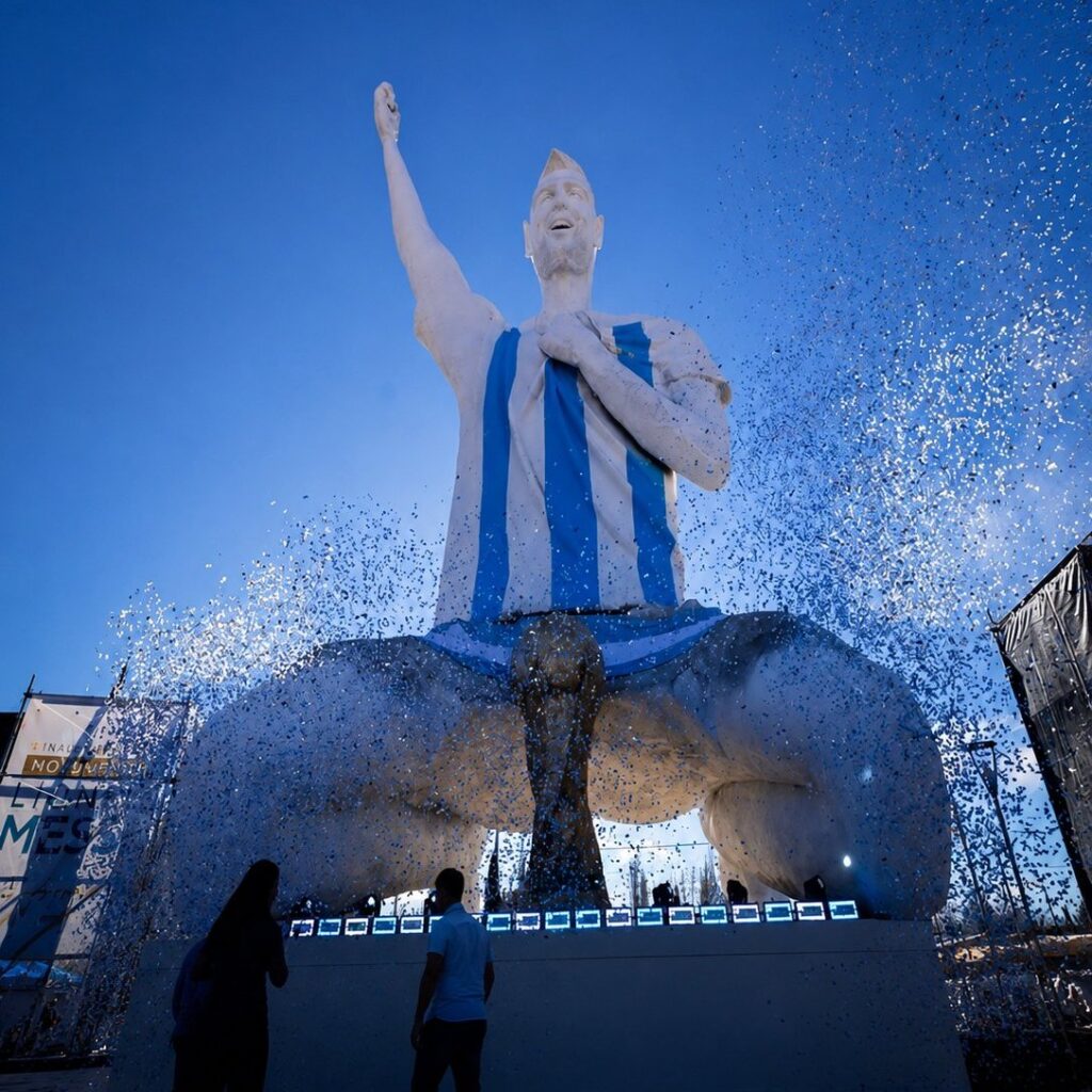 Estátua de 26 metros de Messi em Cutral Co vira meme na Argentina por formato polêmico