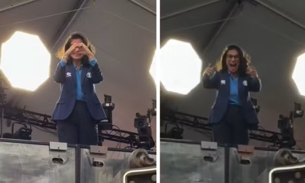 Renata Vasconcellos reage com simpatia ao ser chamada pelo nome na Times Square durante cobertura da Copa nos EUA 1 Renata Vasconcellos reage com simpatia ao ser chamada pelo nome na Times Square durante cobertura da Copa nos EUA